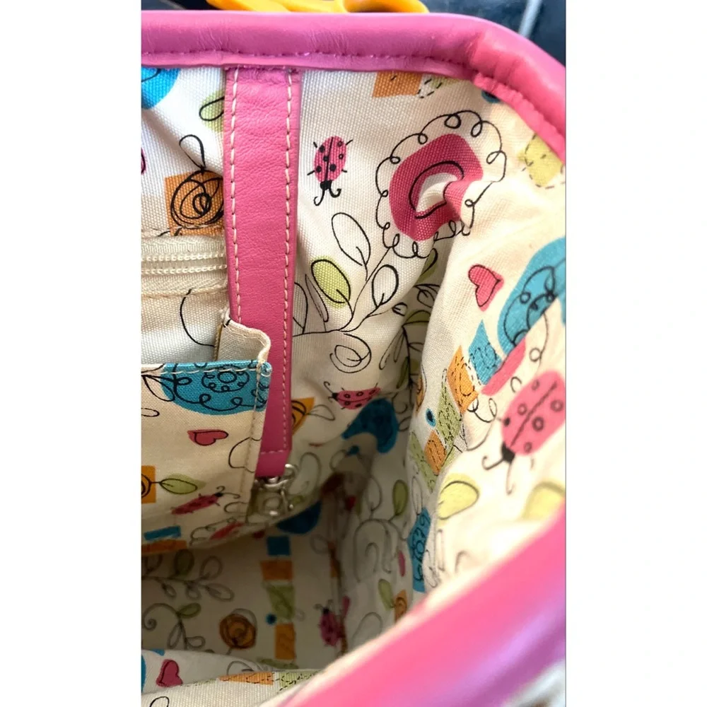 Brighton Straw Tote with Pink Trim and Multicolor Floral Appliques